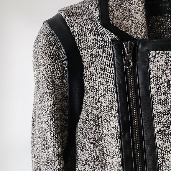 Rag & Bone tweed boucle leather trim moto jacket size M - Picture 6 of 13
